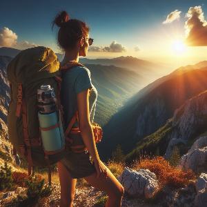 female backpacker in the mountains on a hot summer day-3